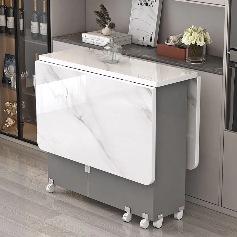 折叠餐桌家用小户型简易多功能可移动带轮出租房长方形吃饭小桌子