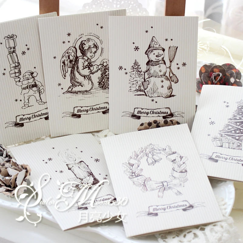 创意复古简约黑白折叠圣诞节贺卡信封封口贴套装圣诞榭寄生留言卡