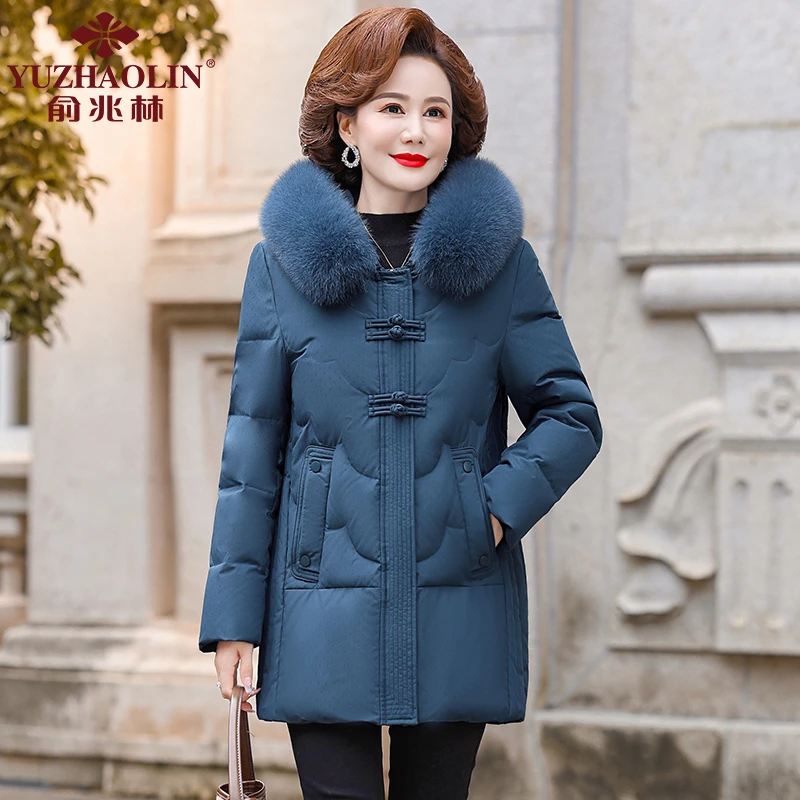俞兆林中老年人女妈妈装冬季羽绒服加厚大码奶奶装外套大毛领保暖