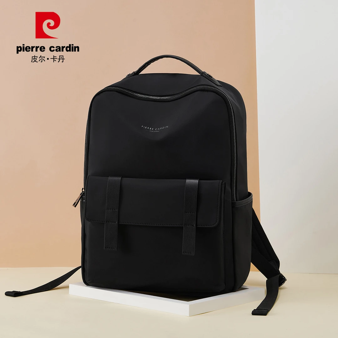 【轻便】皮尔卡丹新款户外时尚百搭双肩包防水多功能黑色双肩背潮流