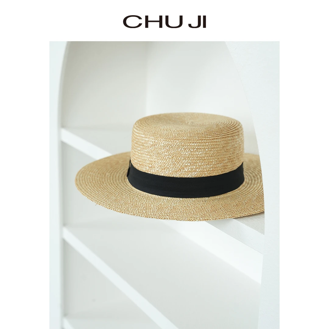 Chuji/出迹法式平顶礼帽草帽女夏季防晒遮阳太阳帽-D1N001P