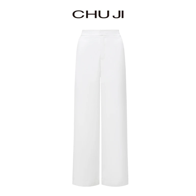Chuji/出迹白色垂顺休闲阔腿直筒裤拖地裤D1N1211K