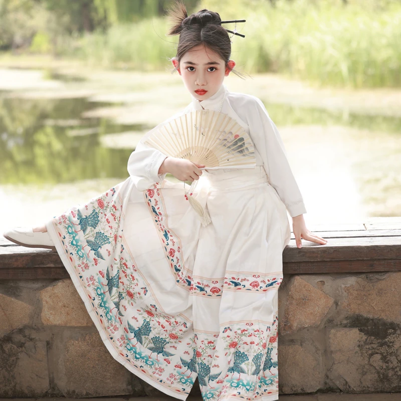马面裙女童秋季2023新款中国风明制古装汉服春秋女孩唐装套装儿童