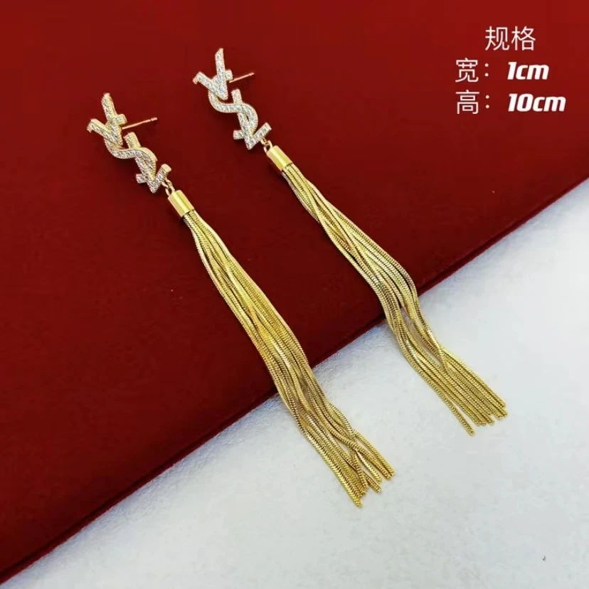 铜合金耳饰 【长款字母流苏】时尚闪耀高级感大气时尚气质耳环