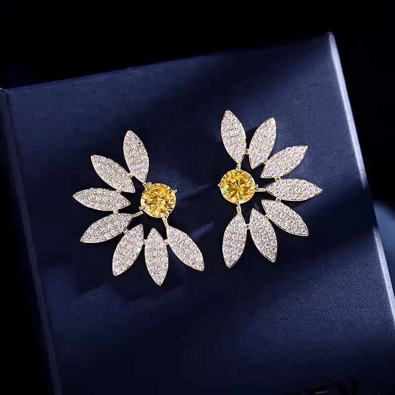 铜合金耳饰 【AB款花朵】轻奢时尚微镶满锆对称个性重工耳钉