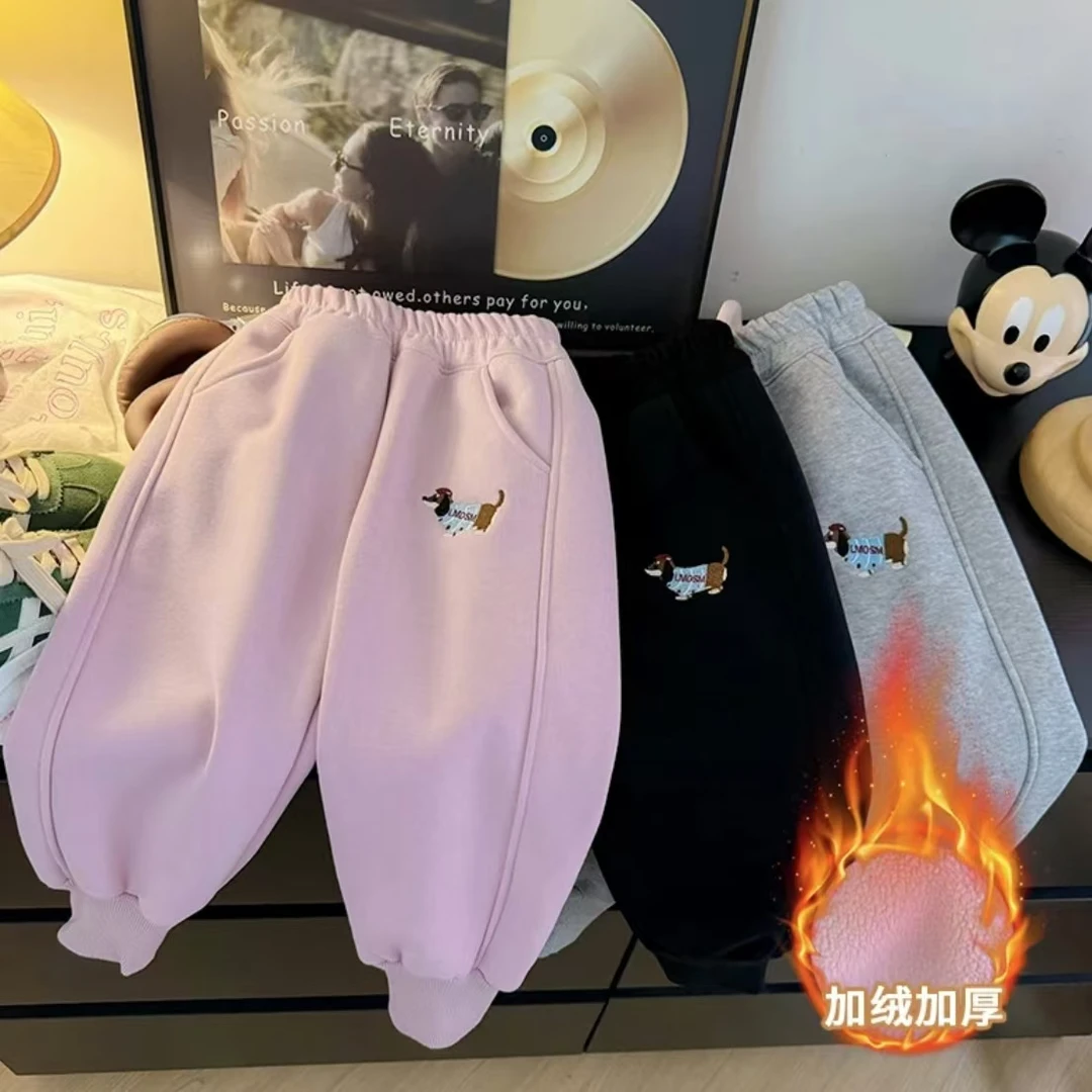 【实体品质】儿童加绒加厚刺绣冬季时尚百搭中大童卫裤休闲裤冬款