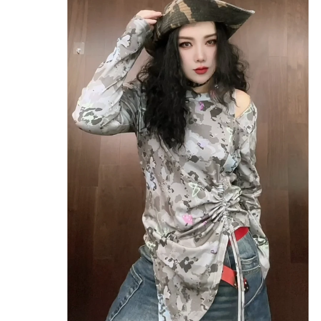 新款定制不规则露肩上衣