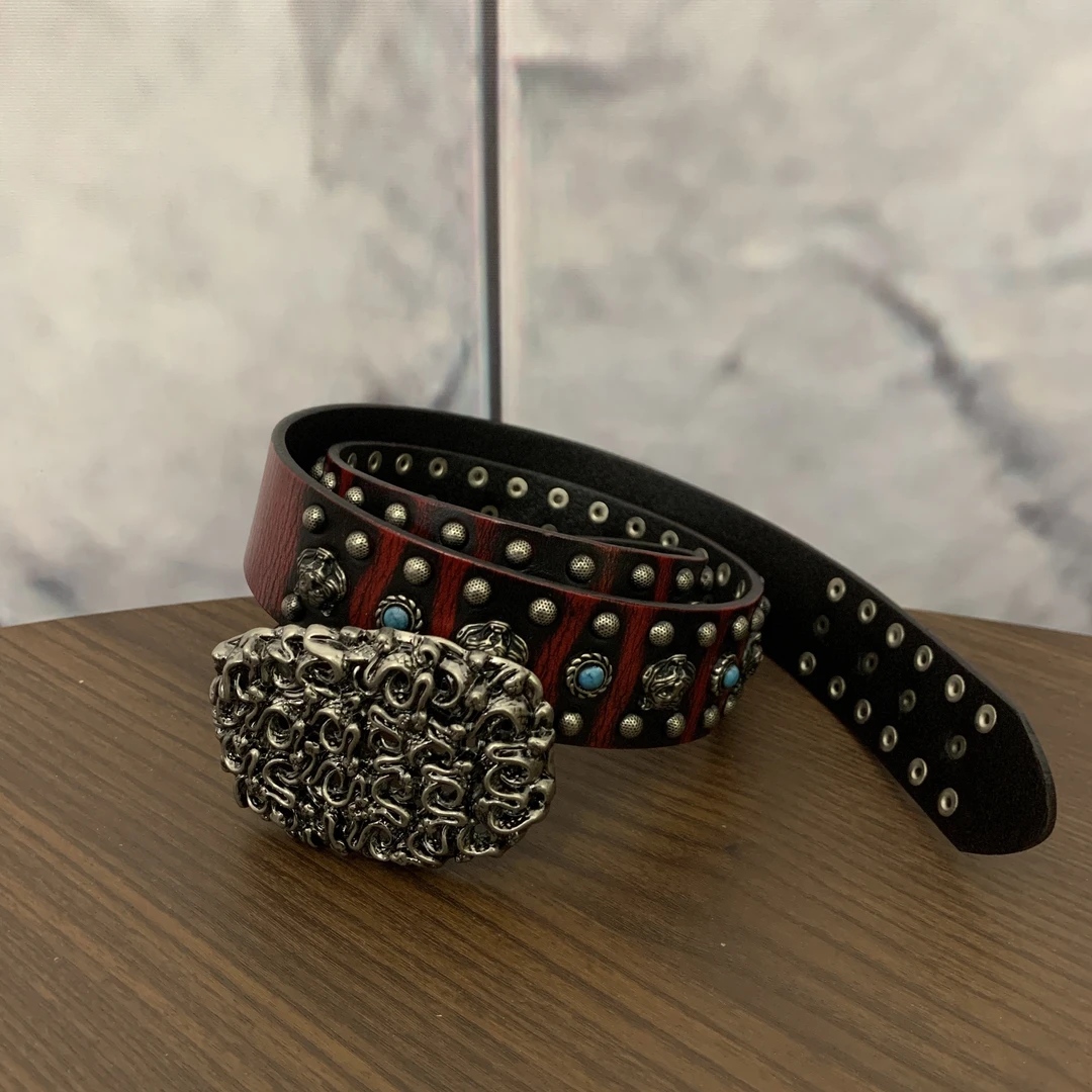 新款定制帅气皮带酒红色皮带