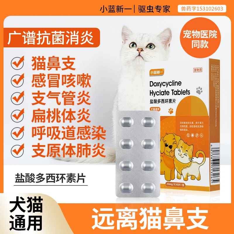盐酸多西环素片猫咪感冒药猫鼻支治疗药打喷嚏流鼻涕速诺消炎片猫