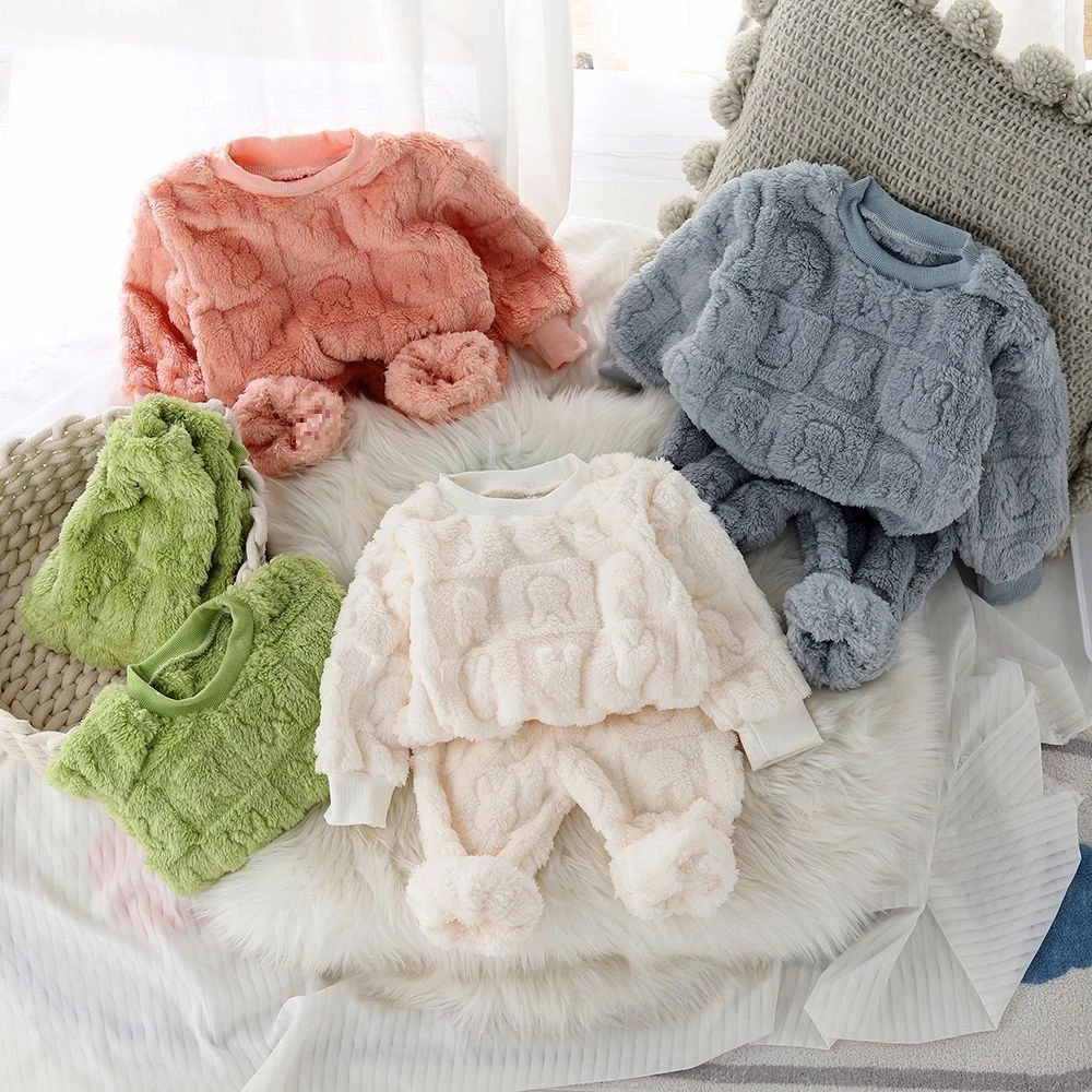 儿童睡衣套装冬季新款宝宝加绒加厚男童家居服女童保暖衣服童装