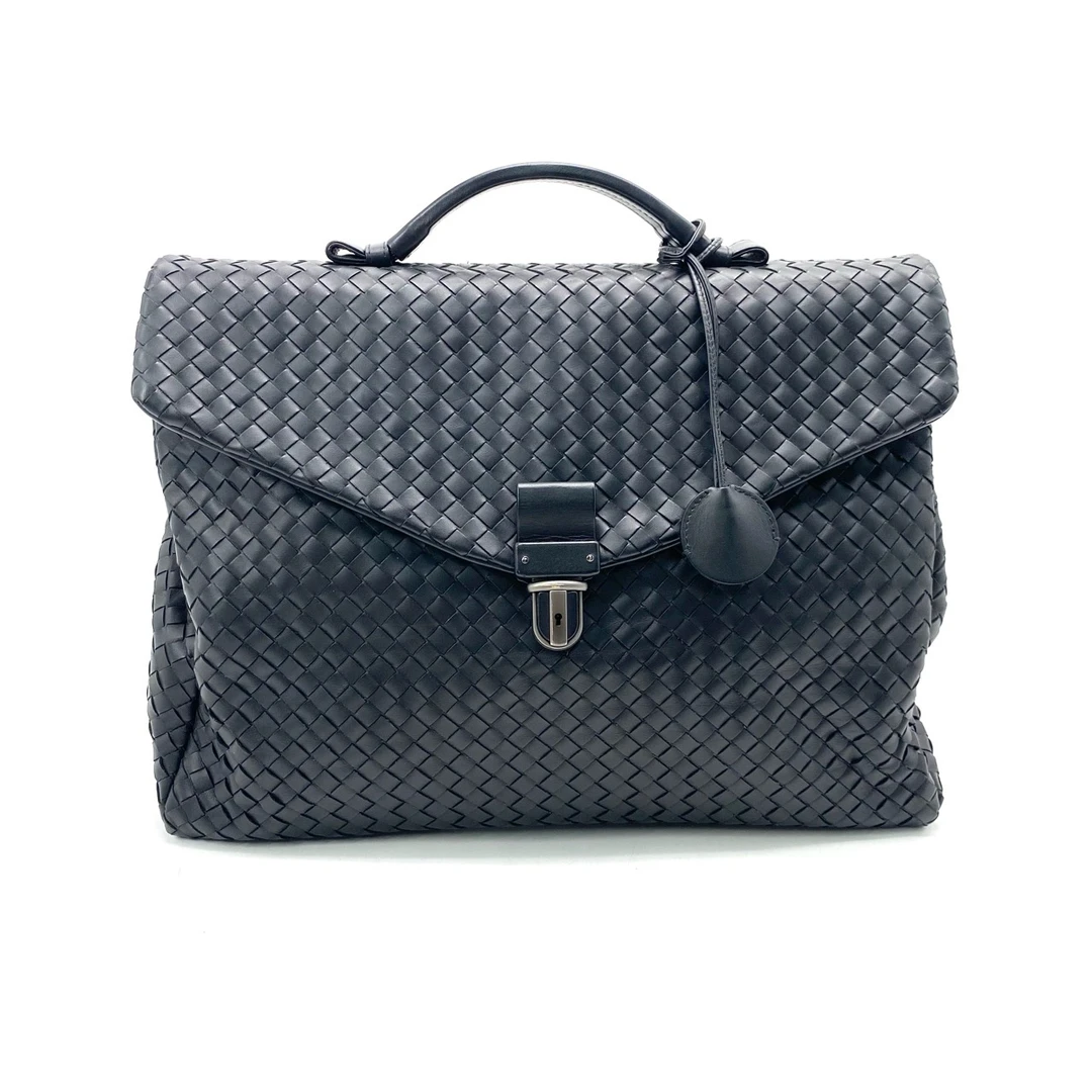 95新 BOTTEGA VENETA/葆蝶家 98全皮编织黑银手提公文包尺寸40/30
