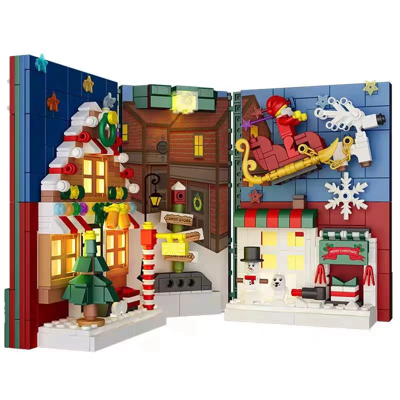 圣诞书中街景益智拼装积木玩具圣诞老人套装可装饰家居