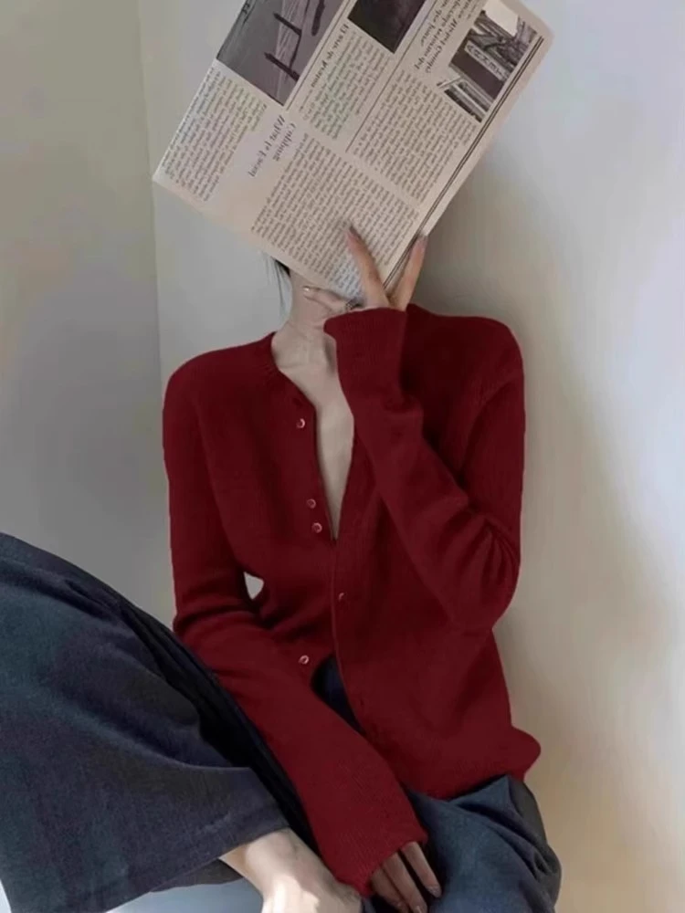 新年红色针织开衫外套女秋冬别致绝美内搭打底毛衣设计感外搭上衣