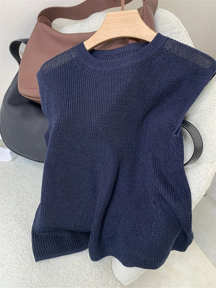 冰丝薄款圆领针织背心女夏季宽松舒适叠穿内搭小马甲无袖上衣外穿
