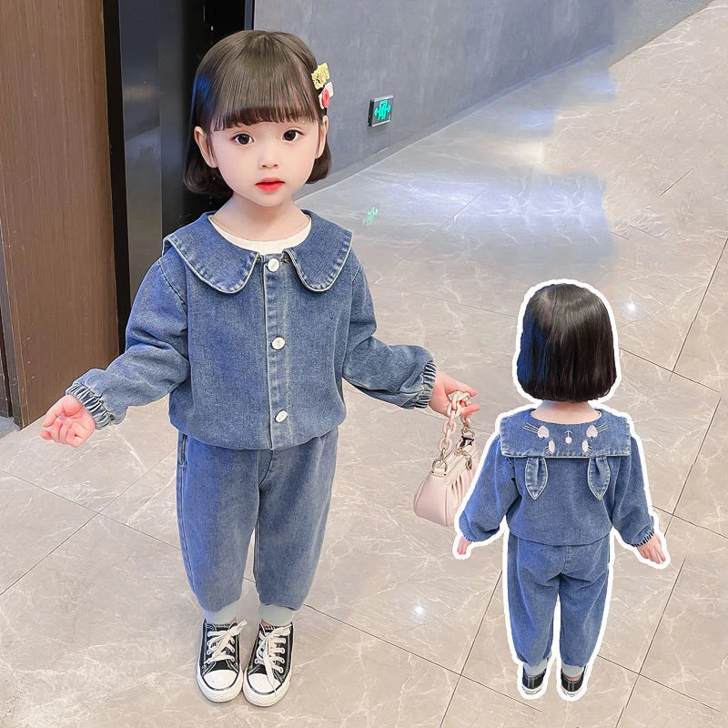 女童牛仔套装春秋季新款韩版春装时髦中小儿童装洋气网红两件套