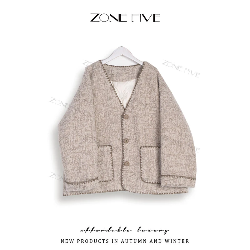 【zonefive】韩系慵懒风休闲气质宽松百搭羊毛羽绒外套
