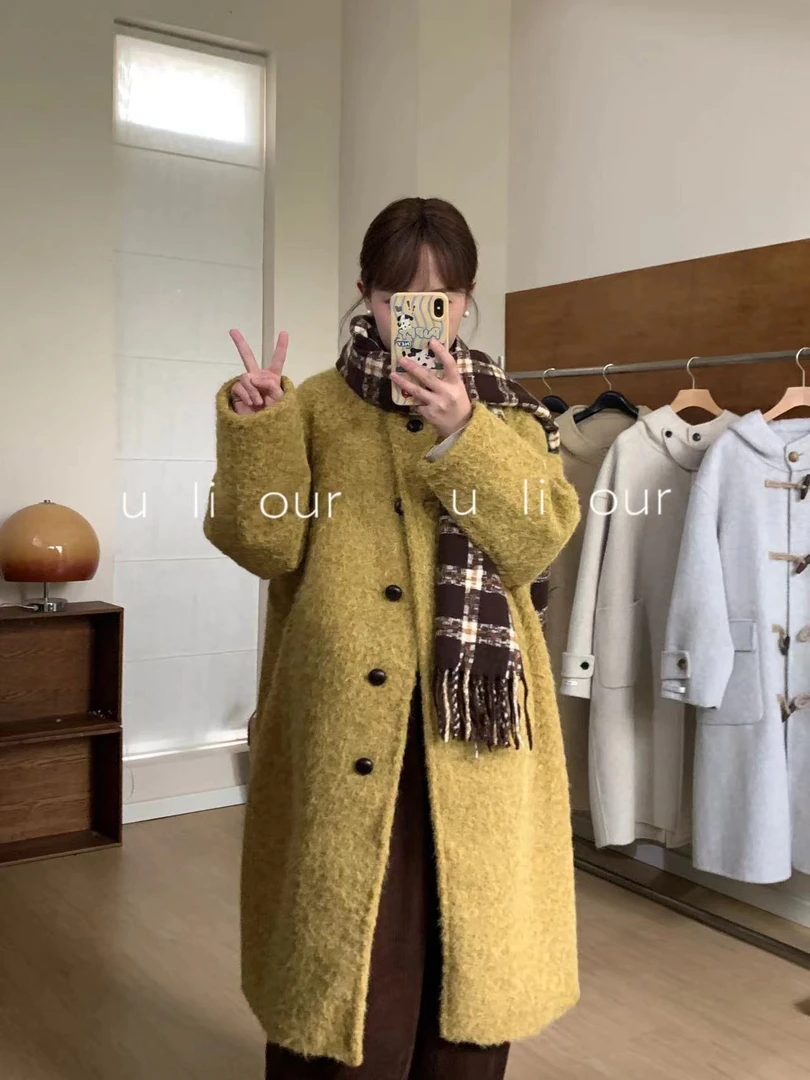【鬼马少女】宽松时尚经典直筒温暖复古色慵懒大衣