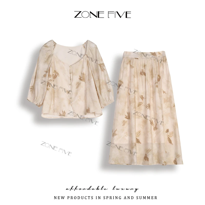 【zonefive】桔梗风高级感气质名媛2024夏季新款两件套