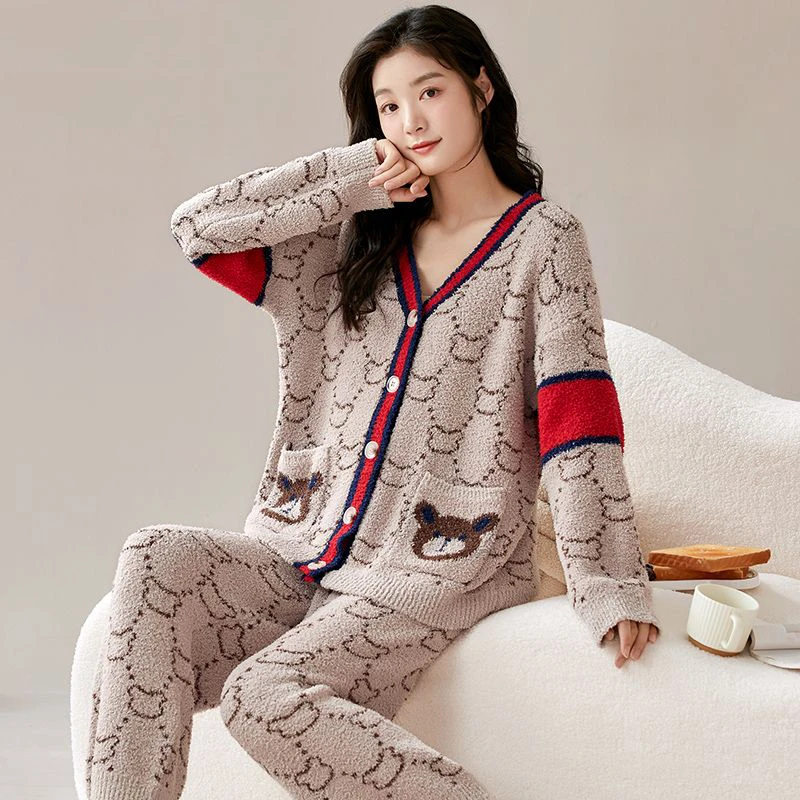 珊瑚绒睡衣冬季女加绒加厚家居服秋冬款女士2025年新款半边绒套装