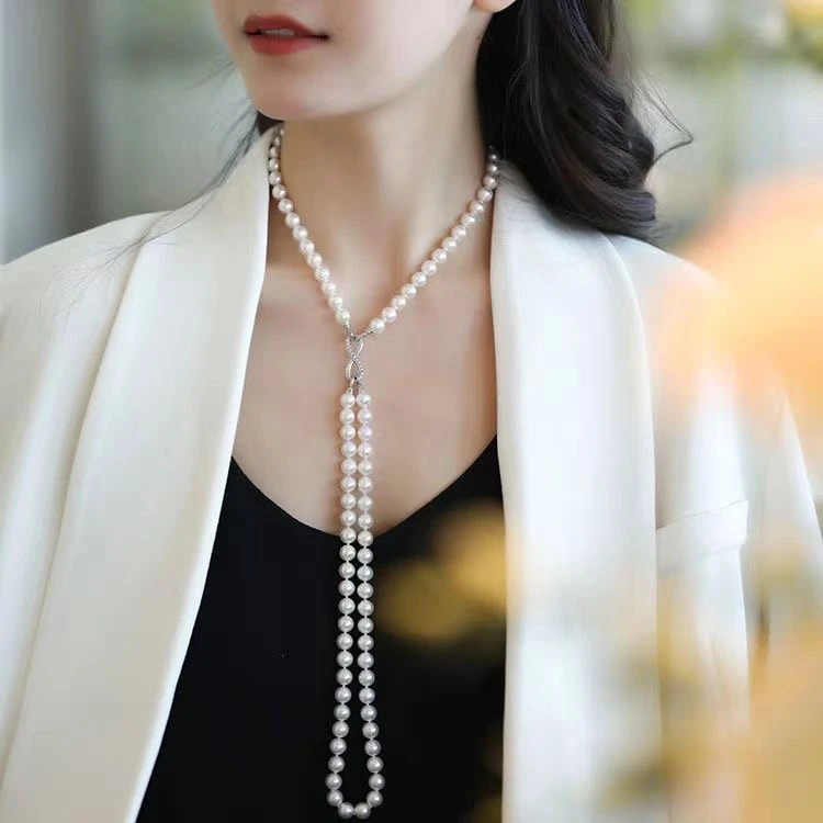 白色8MM8字扣双层气质百搭仙女项链XL755