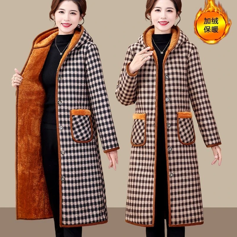 【特厚加绒加棉】冬季棉衣长款棉服洋气连帽过膝棉袄