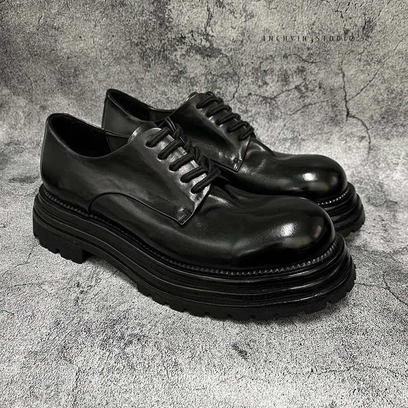 意式手工蜡感马皮重工6层皮底低帮厚底男士皮鞋 男休闲德比皮鞋