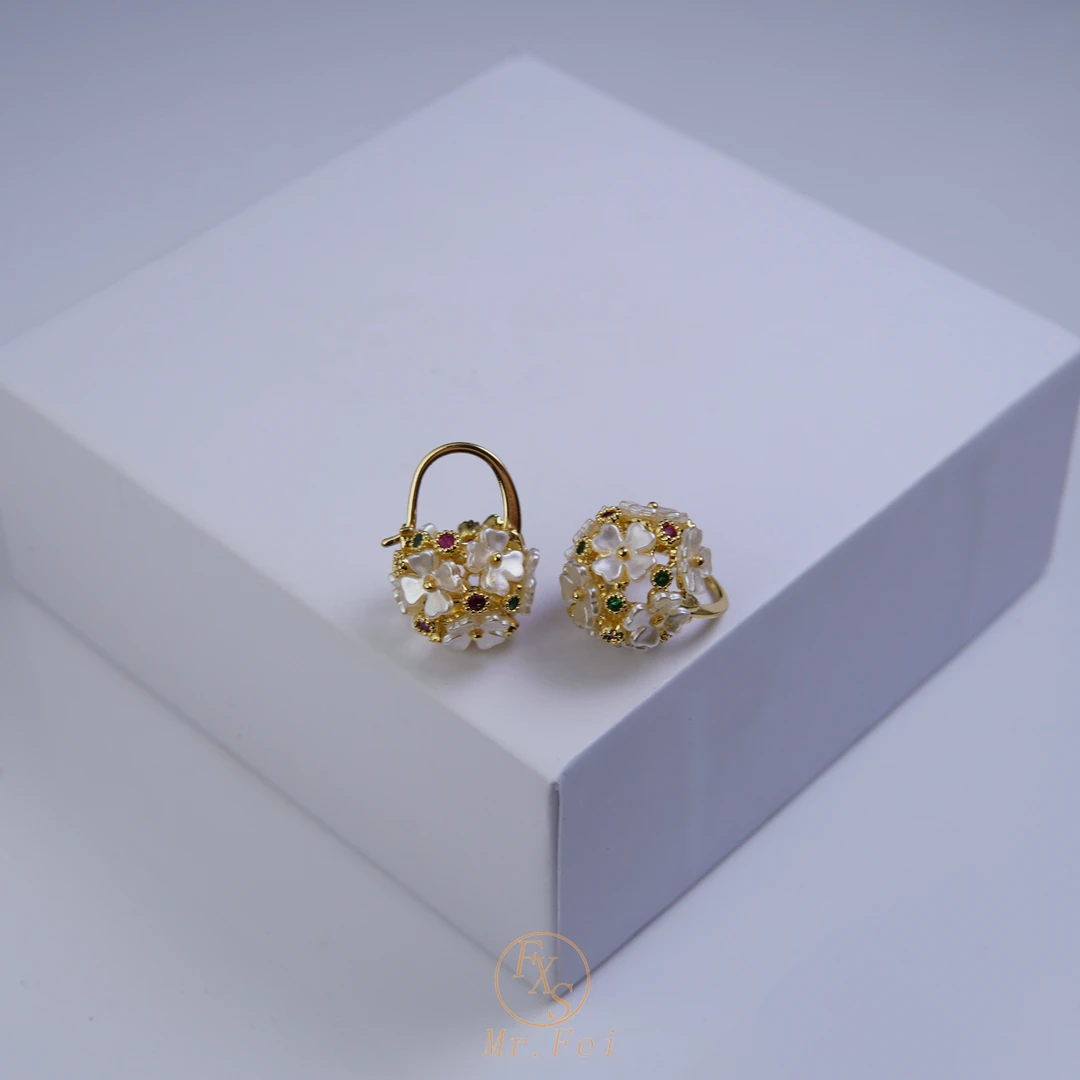 铜合金耳饰 溯源好物彩色小花篮耳饰∽8164