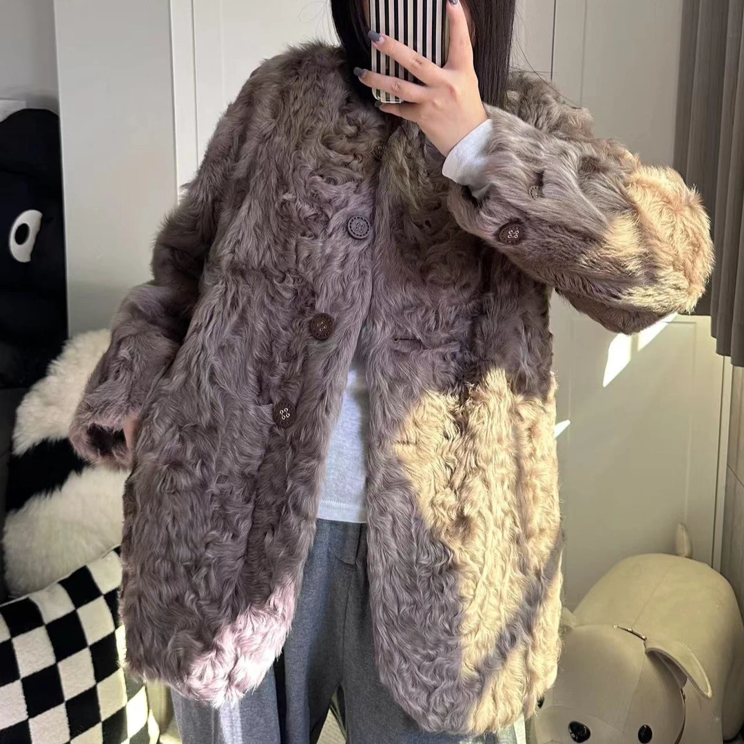 细腻小湖羊皮毛一体外套中长款年轻款显瘦新款F068