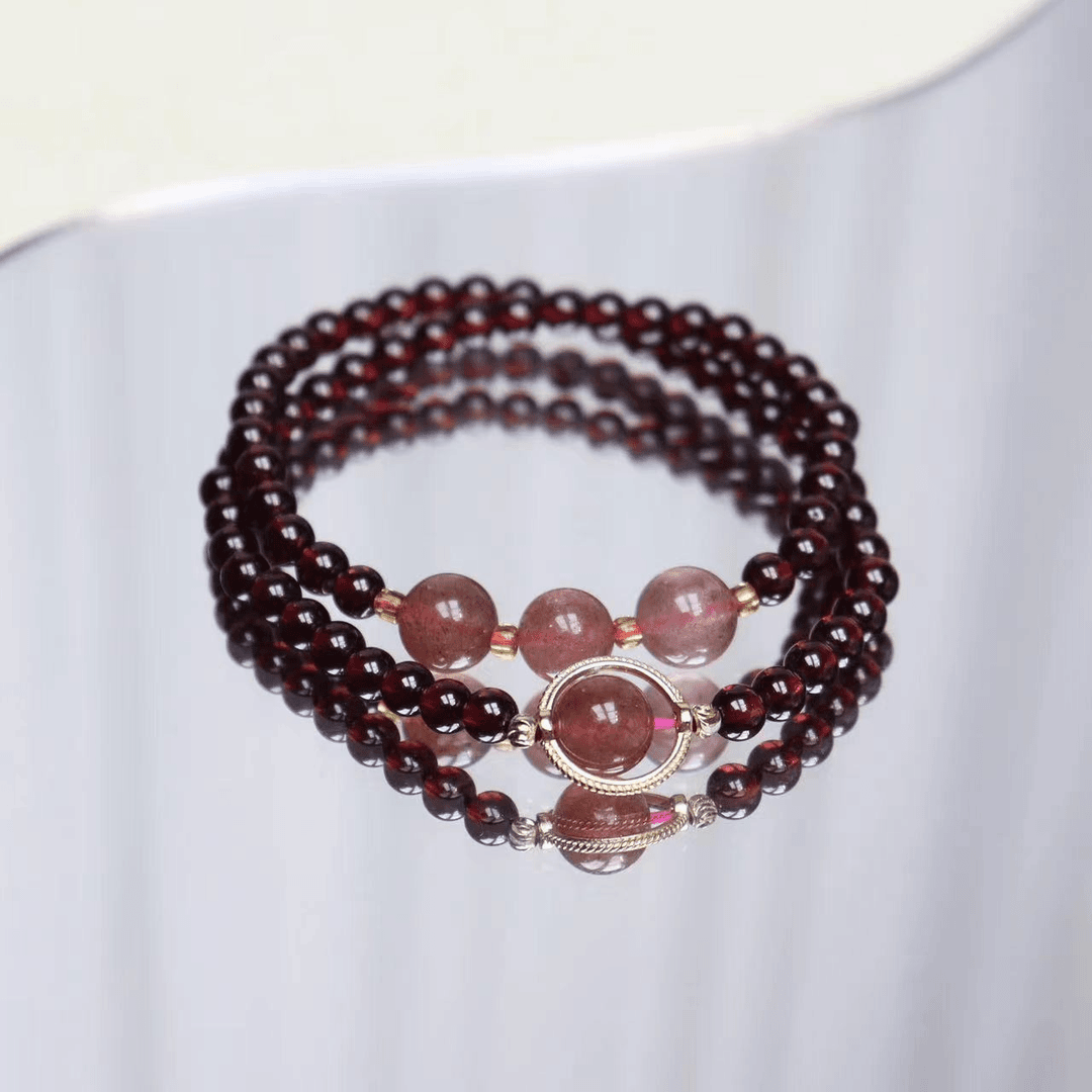 S0006 天然酒红色石榴石多圈设计款百搭手链手饰