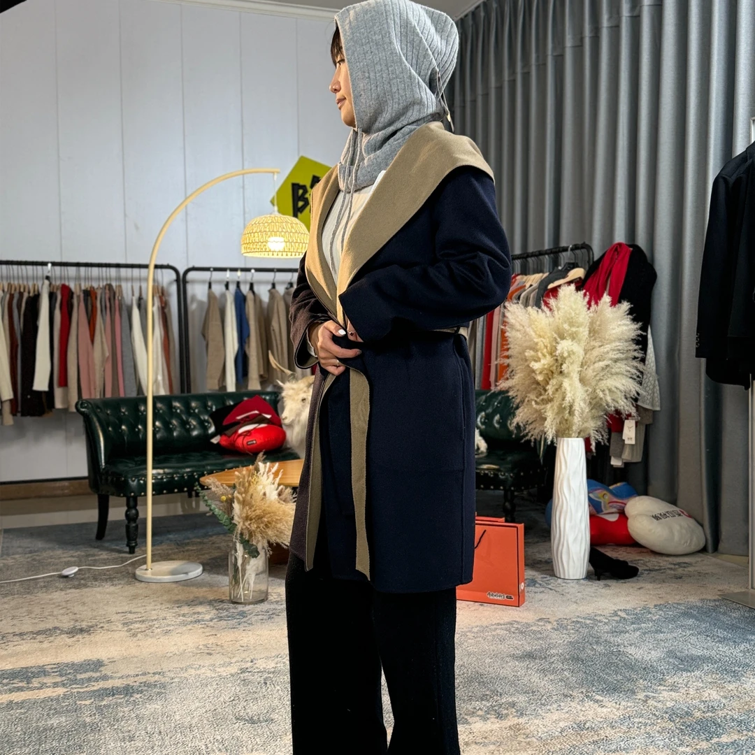 2023秋冬新款女士纯羊绒大衣 羊绒女士外套 女士风衣定制羊绒大衣