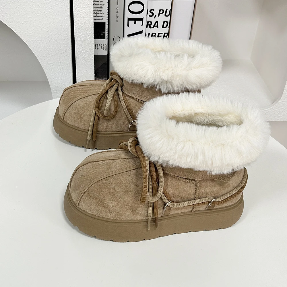 KC861 丑萌大头厚底雪地靴女款加绒面包棉鞋2024冬季新款潮流棉靴
