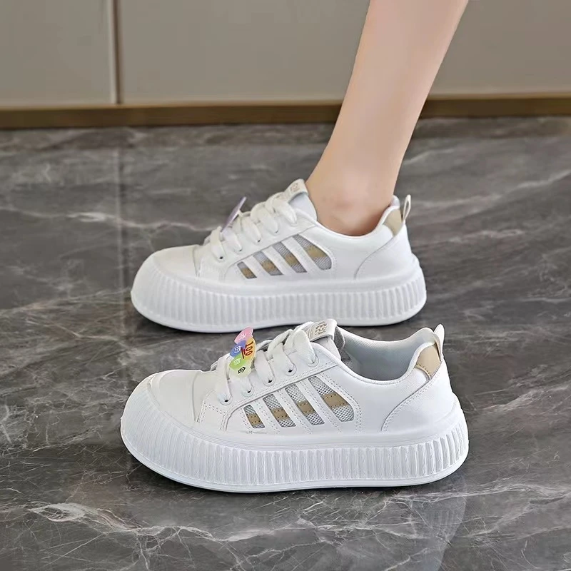 M57 米卡 夏季网面透气小白鞋女2024新款厚底奶盖休闲板鞋