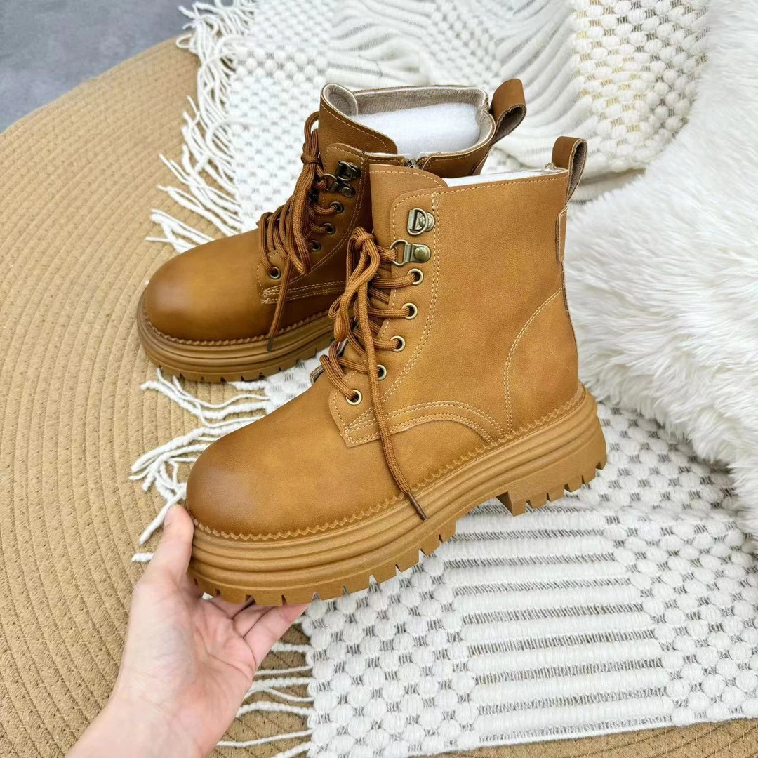 815-2 厚底马丁靴女款2024新款短靴子美拉德棕色女靴复古大黄靴