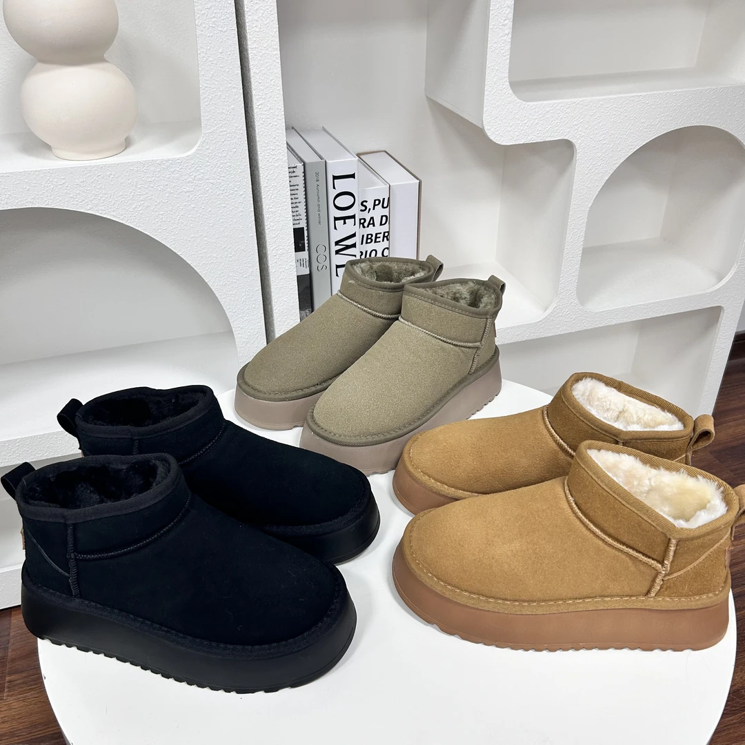 A9845 厚底雪地靴女冬季保暖皮毛一体2024新款增高棉鞋东北大棉靴