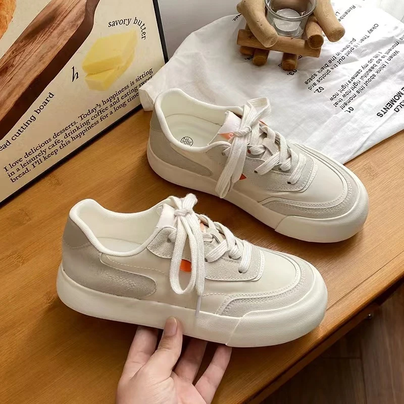 6545 奶油米 休闲韩版百搭时尚小白鞋女2024新款潮流复古女鞋