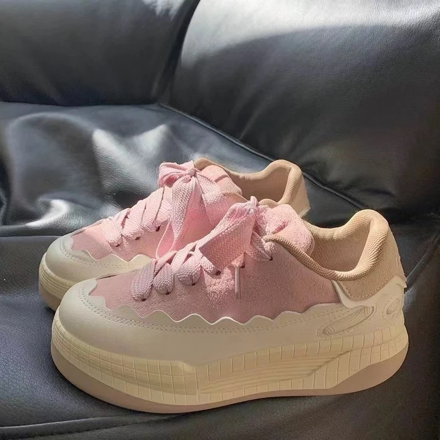 N1308 休闲厚底面包鞋女2024新款潮流复古百搭板鞋港风运动女鞋