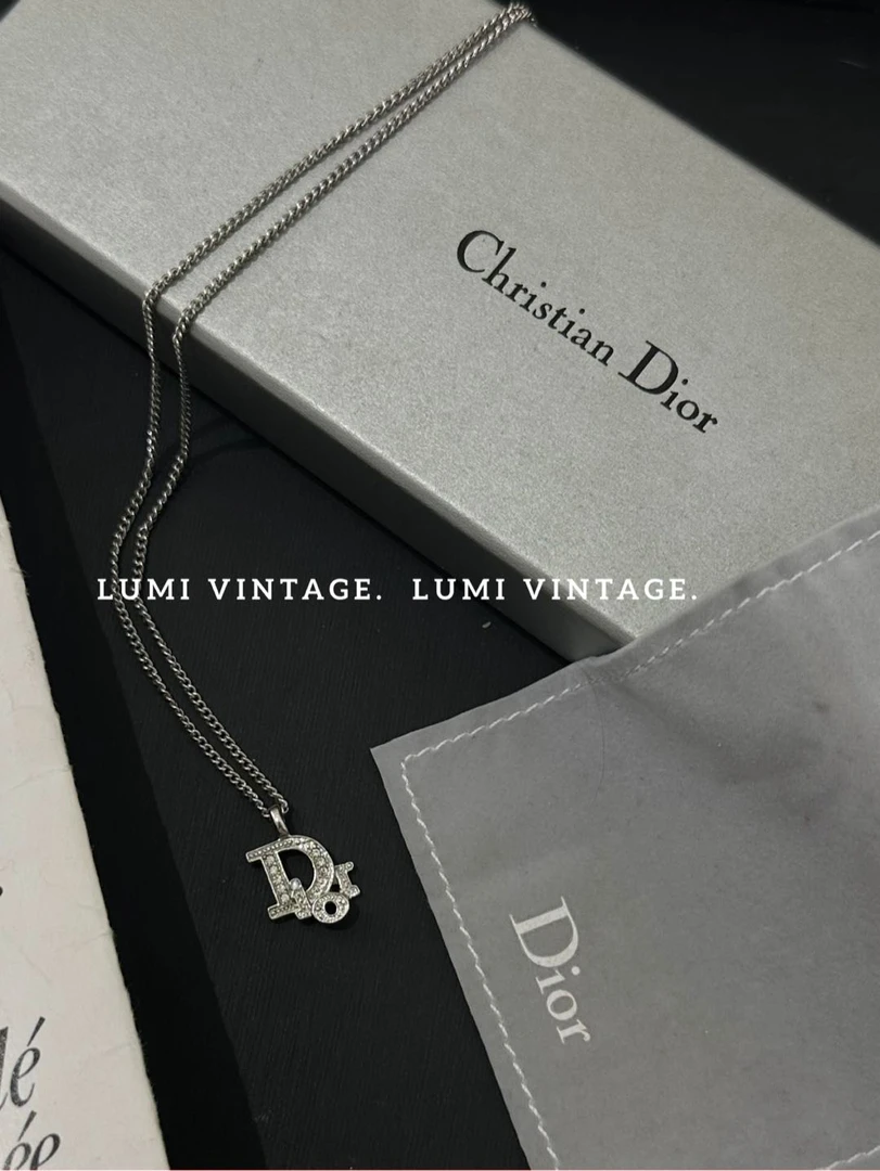 95新 DIOR/迪奥 银色满钻字母logo项链38537683