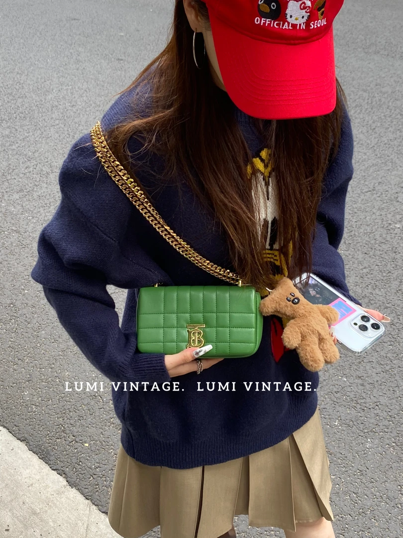 95新 BURBERRY/博柏利 绿色羊皮小号lola单肩包28591338