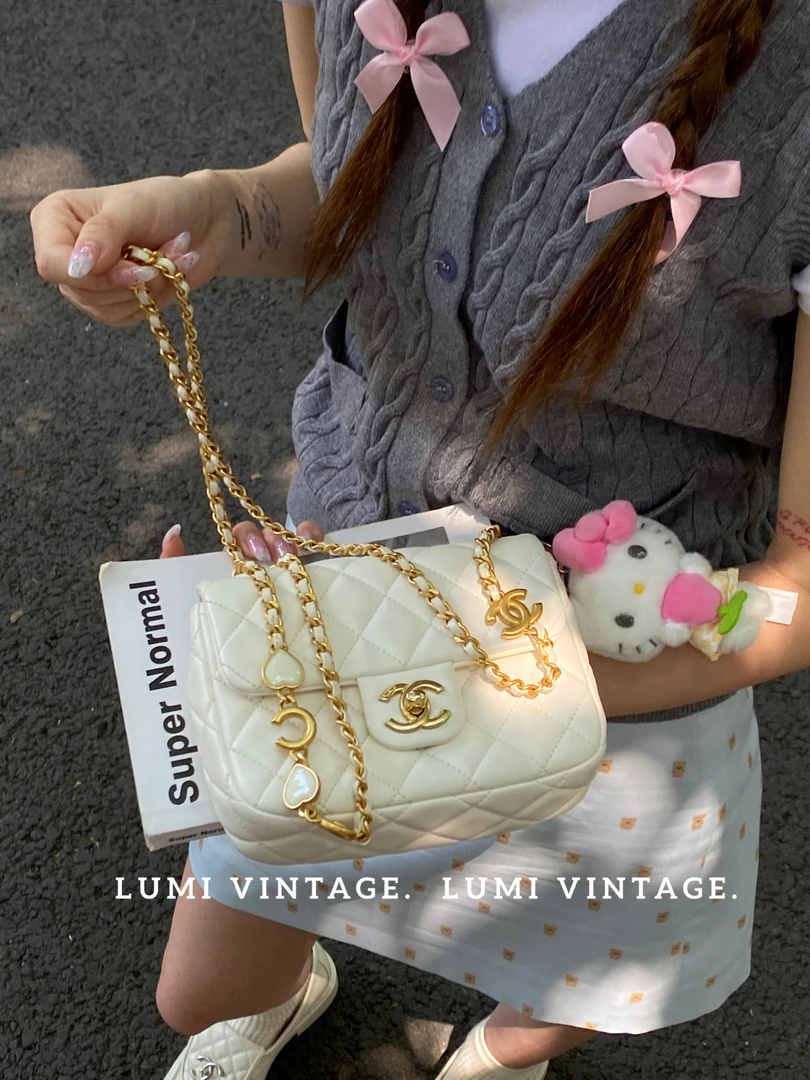 95新 Chanel/香奈儿 22K白色羊皮方胖coco珐琅链条包22113241