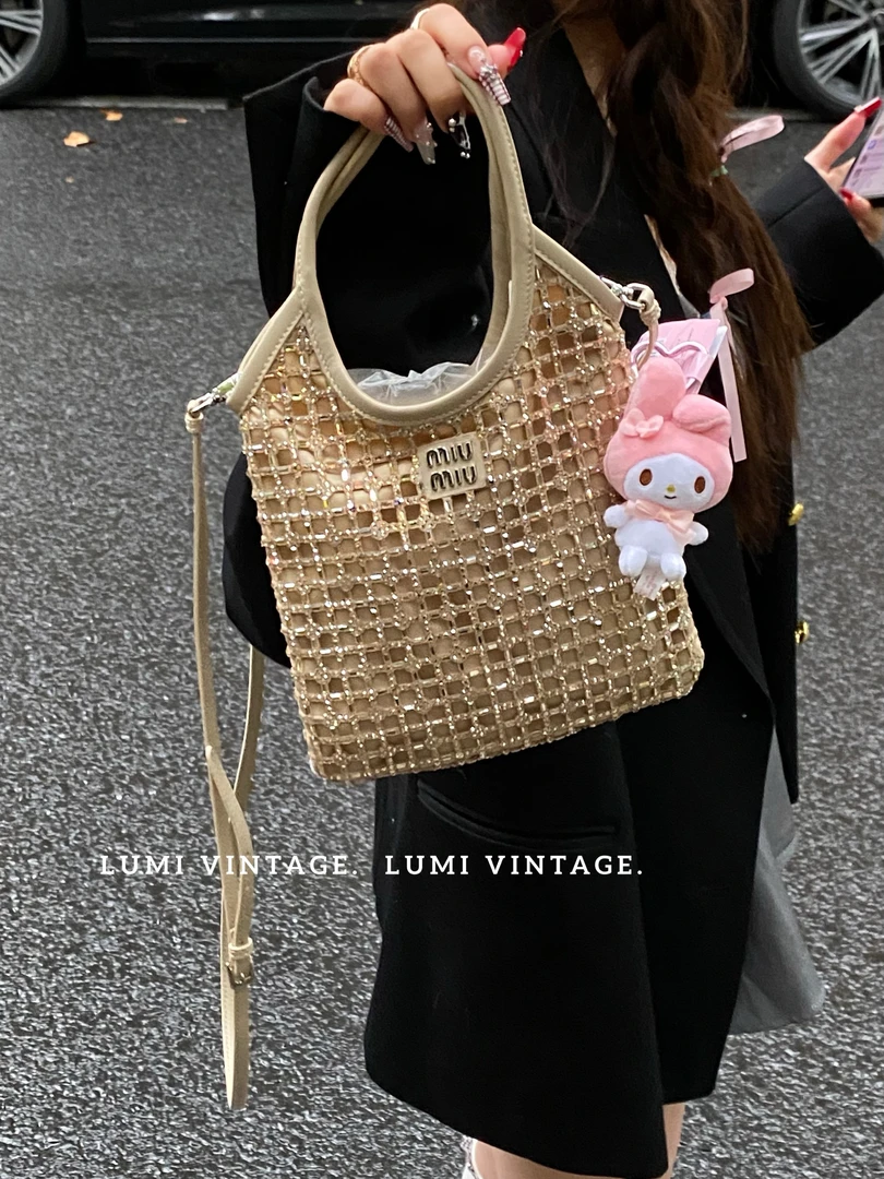 95新 MIU MIU/缪缪 网格水钻手提托特包 83220934