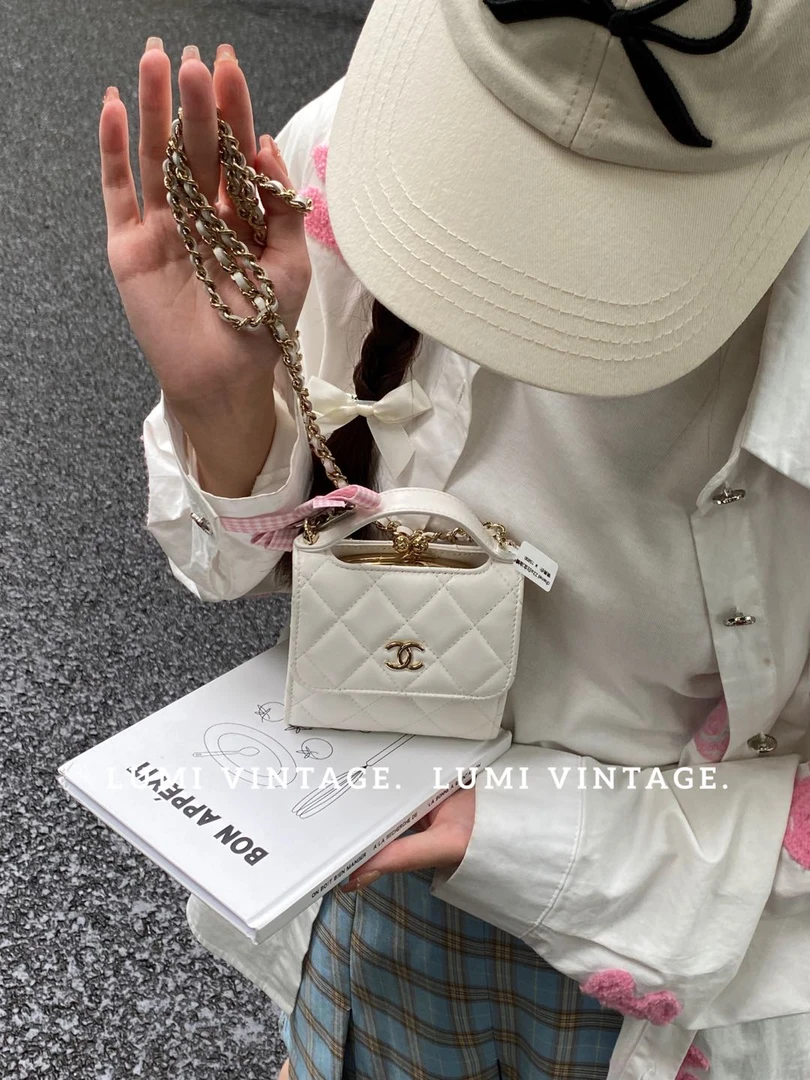 95新 Chanel/香奈儿 22a白金油蜡牛皮蛙口小费包29987385
