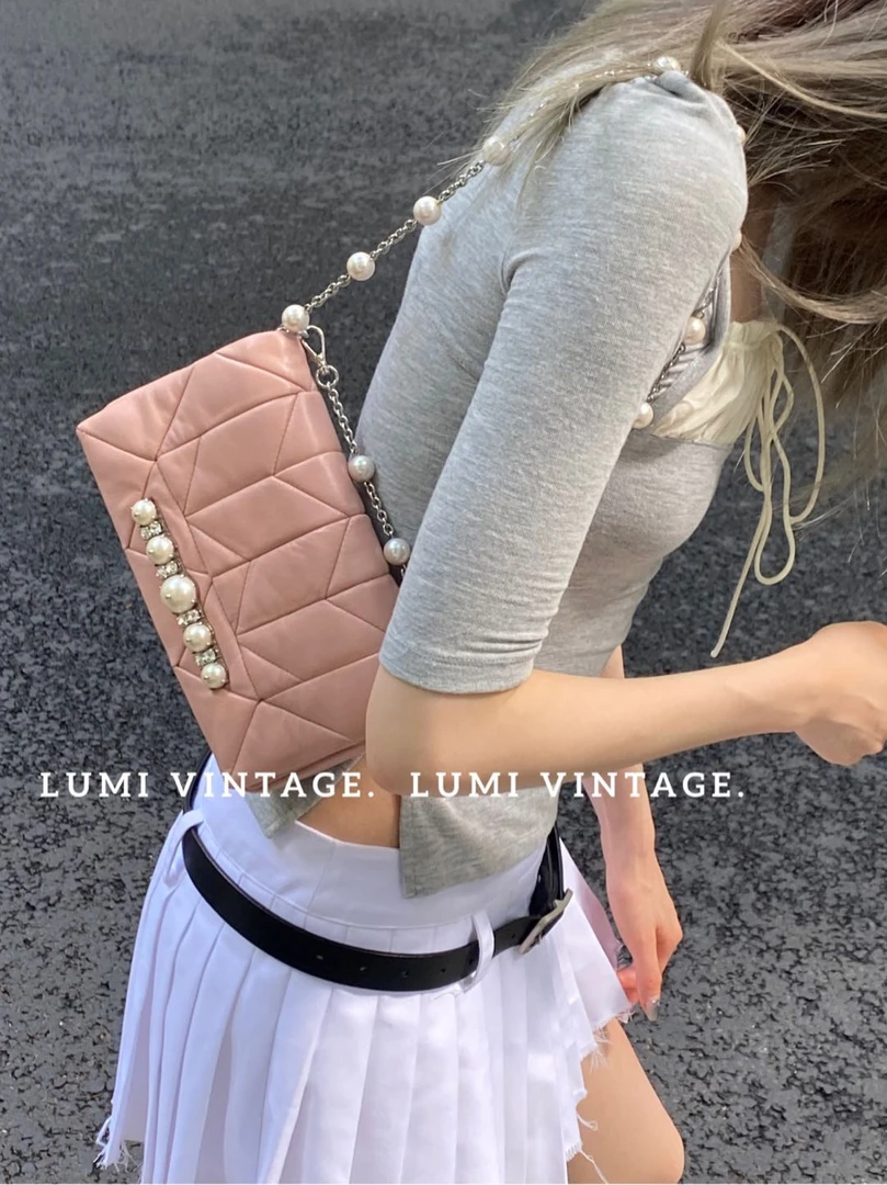 95新 MIU MIU/缪缪 粉色牛皮珍珠泡芙包20953731