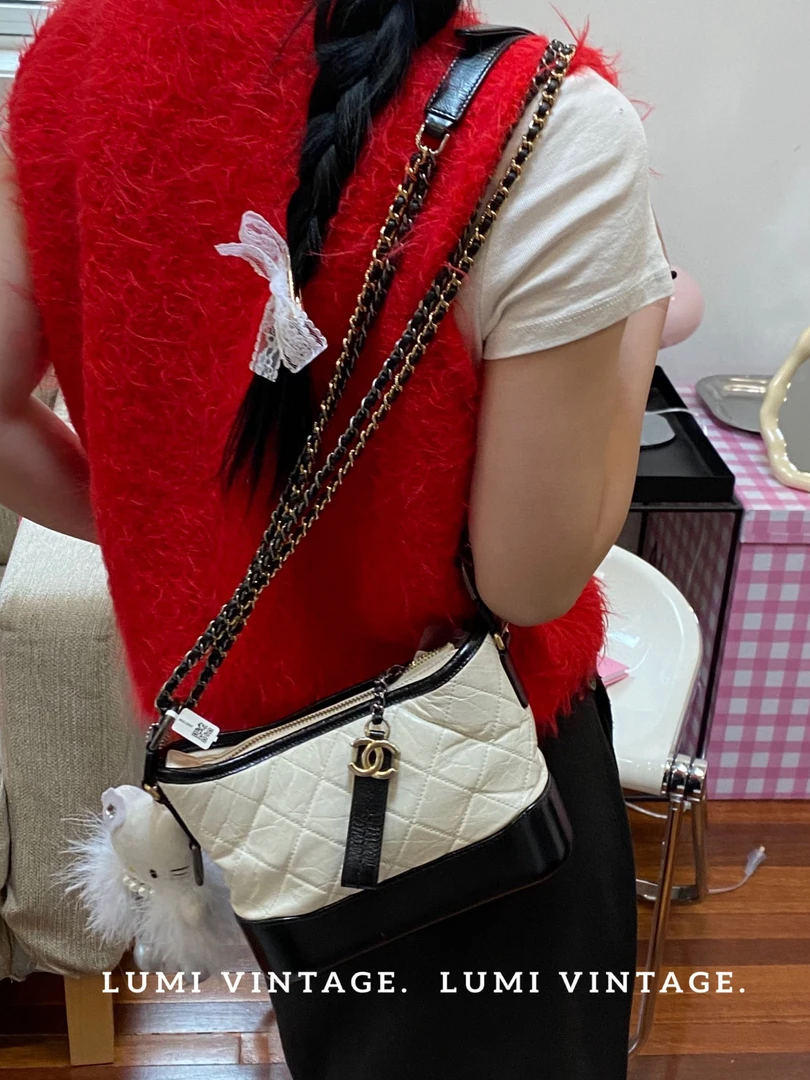 95新 Chanel/香奈儿 黑白流浪小号单肩包20137334