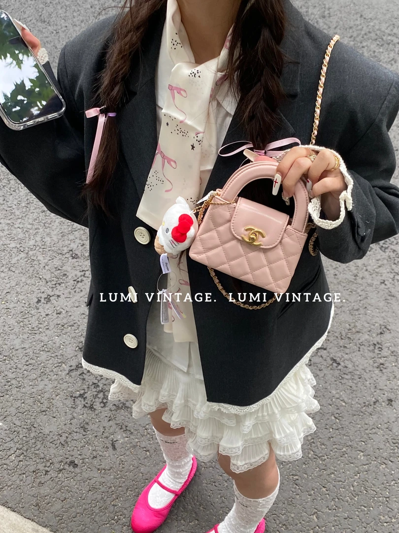 95新 Chanel/香奈儿 樱花粉油蜡牛皮mini kelly单肩包94496240