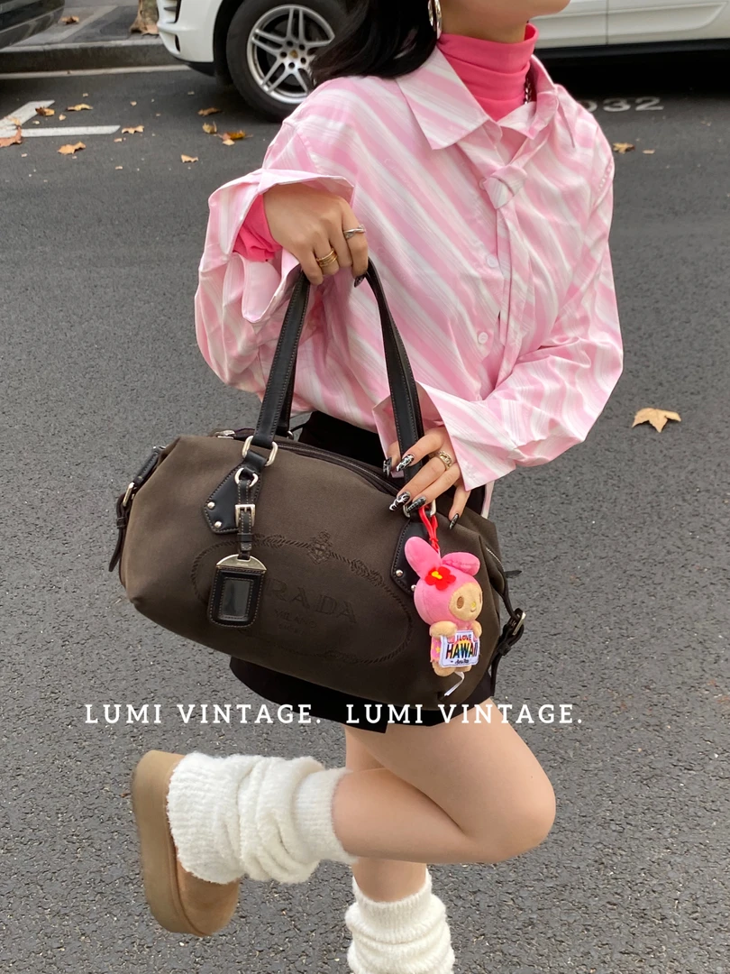 95新 Prada/普拉达 棕色尼龙布波士顿24016820