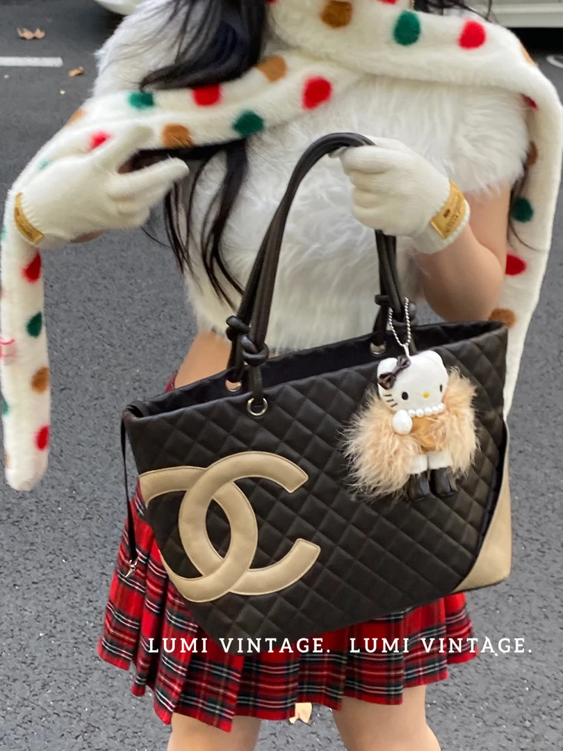 95新 Chanel/香奈儿 巧克力色大号康鹏菜篮子58538634