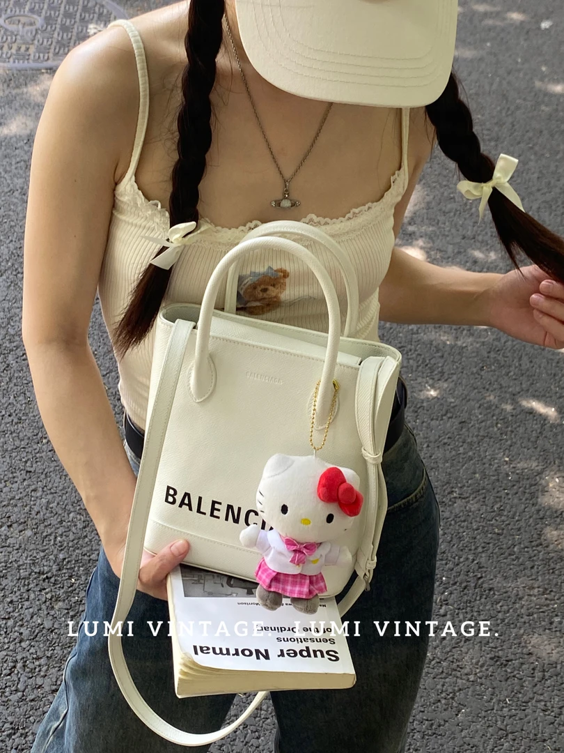 95新 Balenciaga/巴黎世家 ville白色荔枝牛皮斜挎包34766828