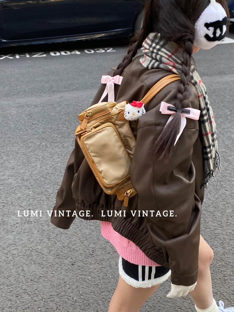 95新 Prada/普拉达 尼龙双口袋机车包93213450