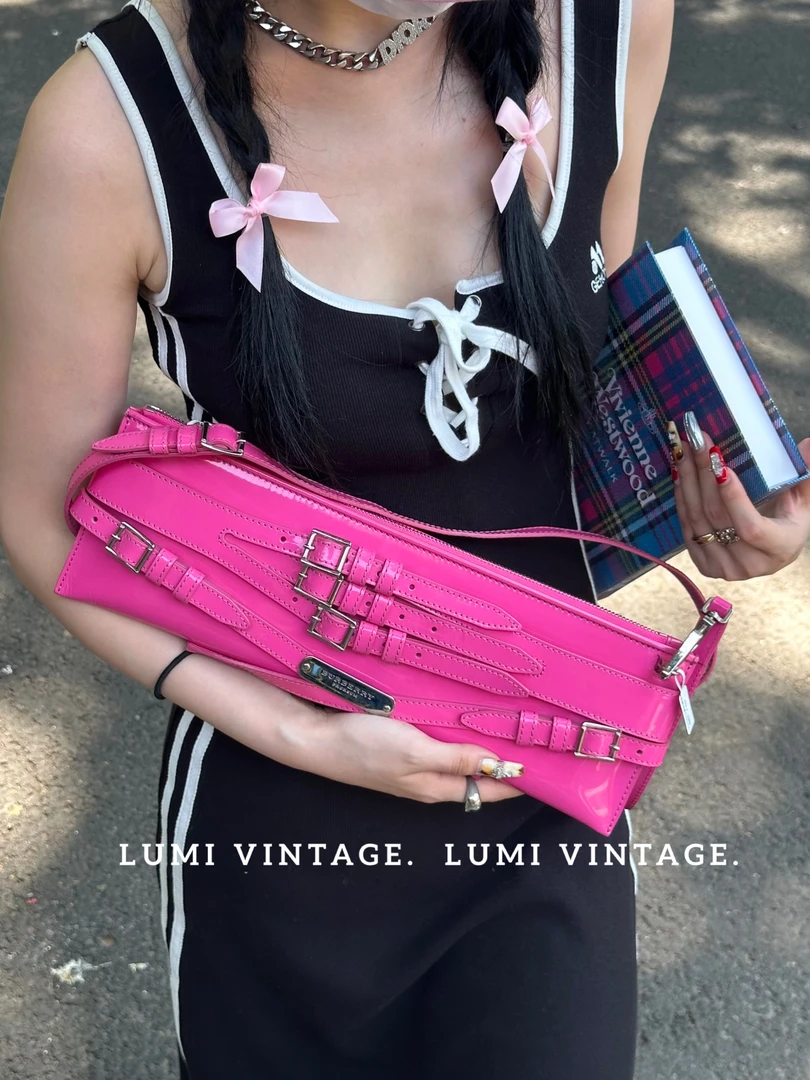 95新 BURBERRY/博柏利 粉色绑带单肩包40861686