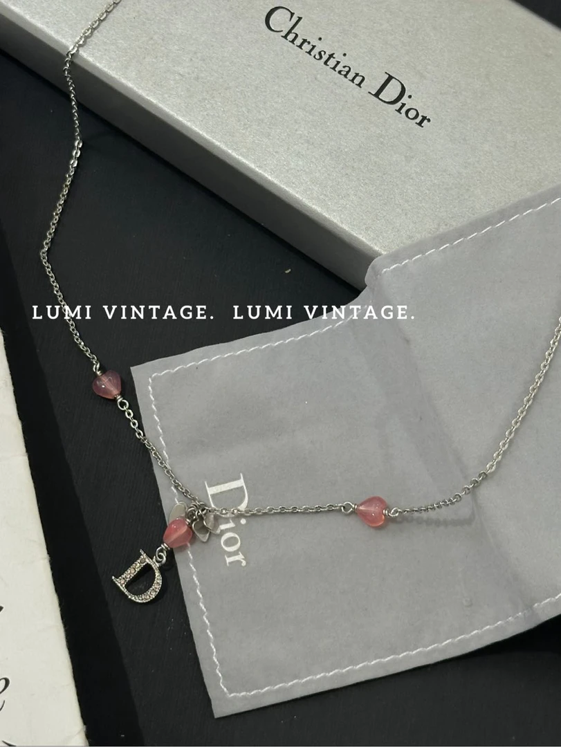 95新 DIOR/迪奥 银色爱心琉璃满钻logo项链56740494